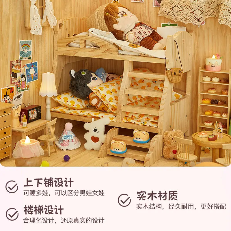 Baby Doll Miniature Bed with Stairs Fashion Doll Play for 30cm 1/6 Doll Accessory Play House Furniture Set Dollhouse Decoration