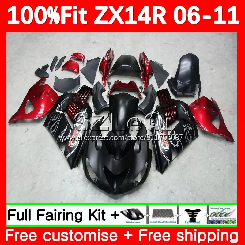 Kit For KAWASAKI NINJA ZX 14R ZX-14R ZX14R Red Flames 06 07 08 09 10 11 117No.52 ZZR1400 2006 2007 2008 2009 2010 2011 Fairing