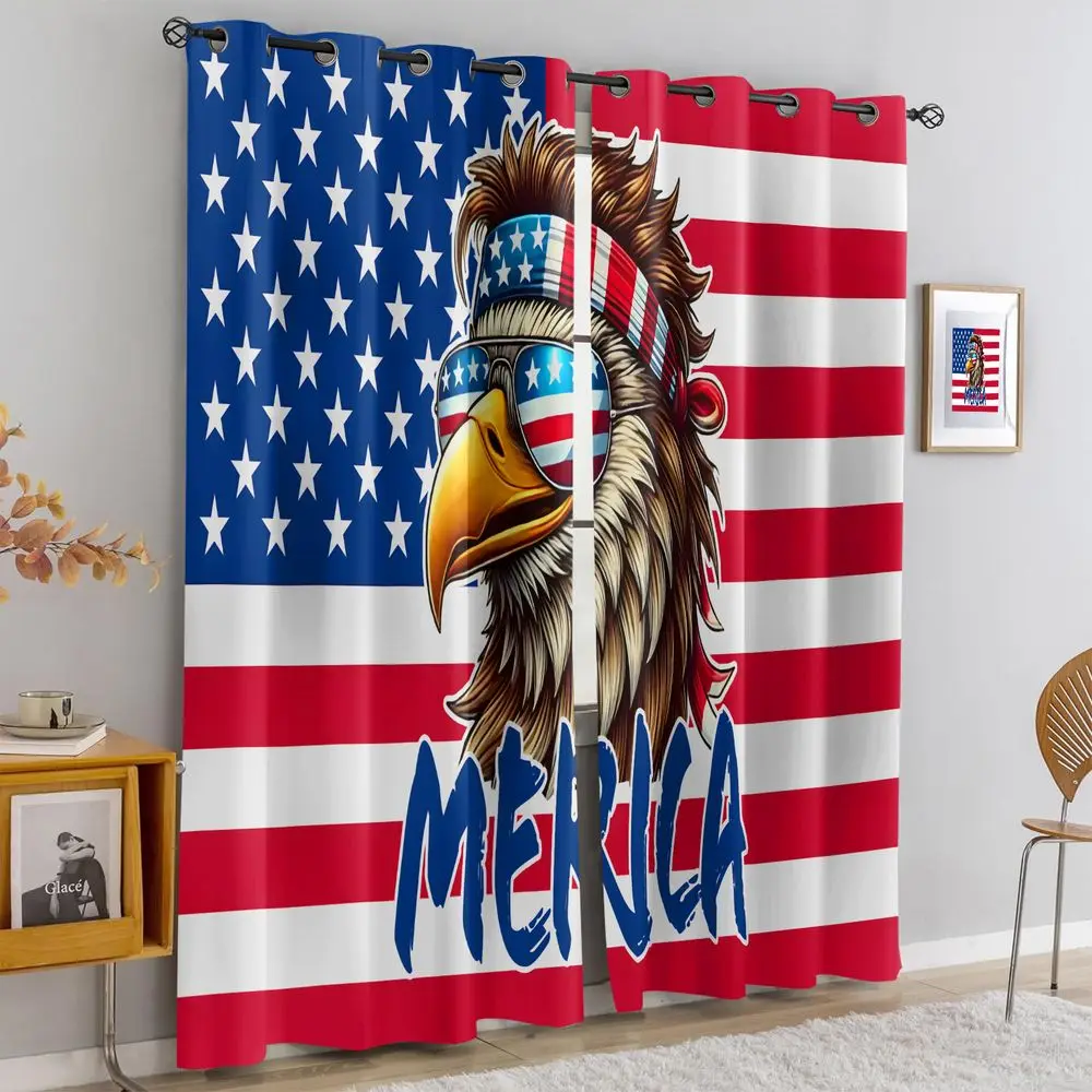 USA Eagle Flag Printed Curtains 2 Panels Light Blocking Rate 85% Darkening Decoration Curtains Patriotic Home Curtain