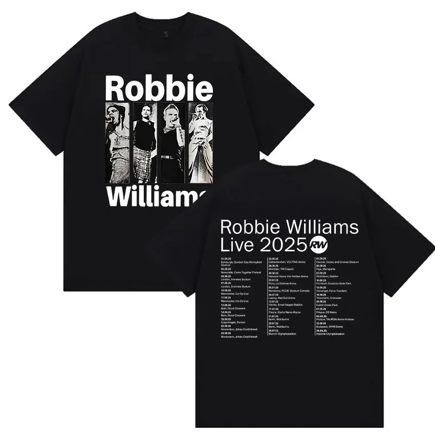 

Robbie Williams Live Rw Tour 2025 Футболка с графическим рисунком Мужская футболка в стиле ретро в стиле хип-хоп с короткими рукавами Готическая одежда Хлопковая футболка