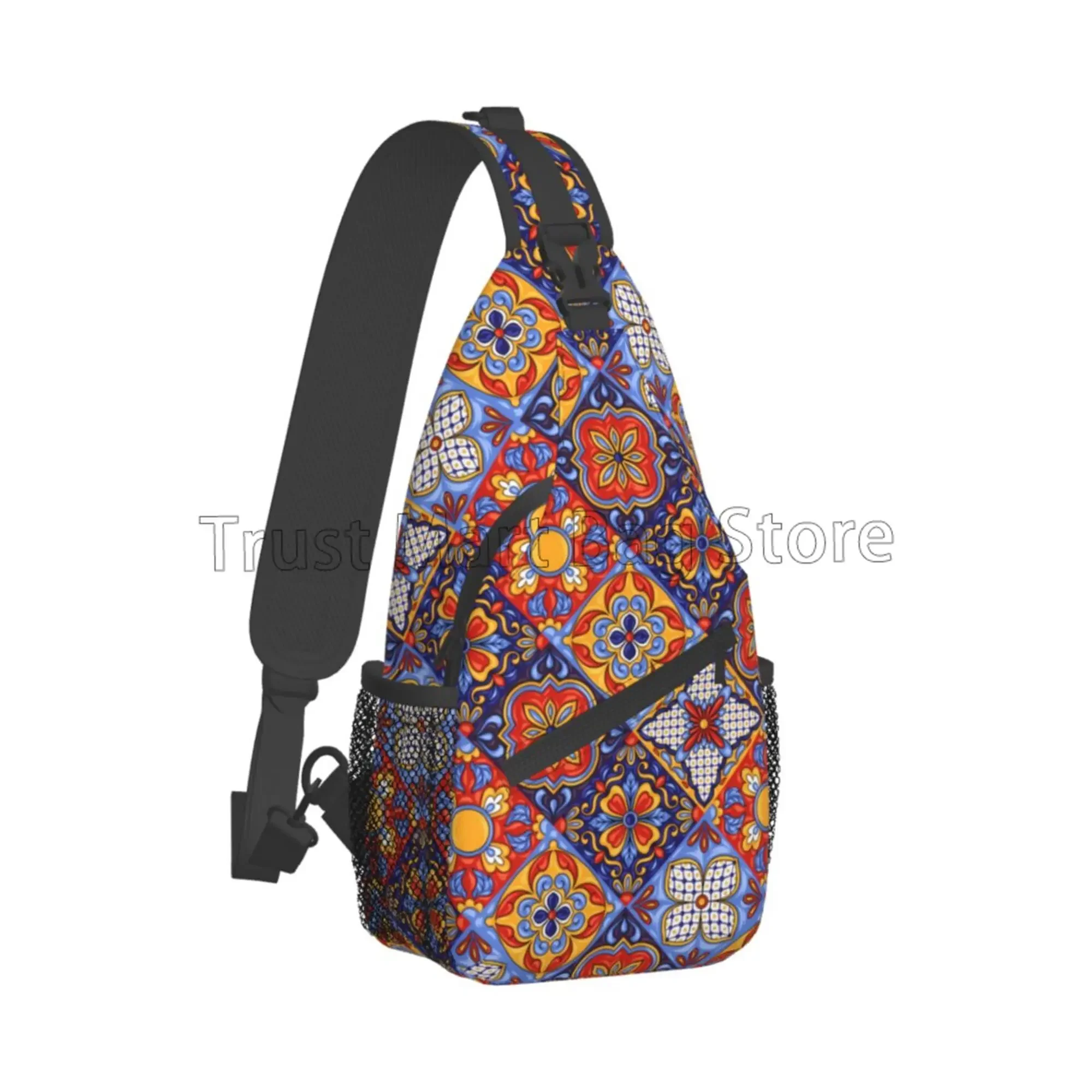 Mexican Talavera Travel Hiking Sling Bag Sling Backpack for Women Adjustable Crossbody Purse Chest Shoulder Bag Casual Daypack