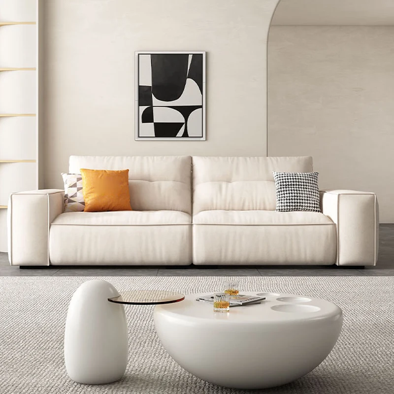 #Modern Minimalist Cream-Colored Sectional Sofa Straight-Line for Three Seater Sofa for Living Room Furniture