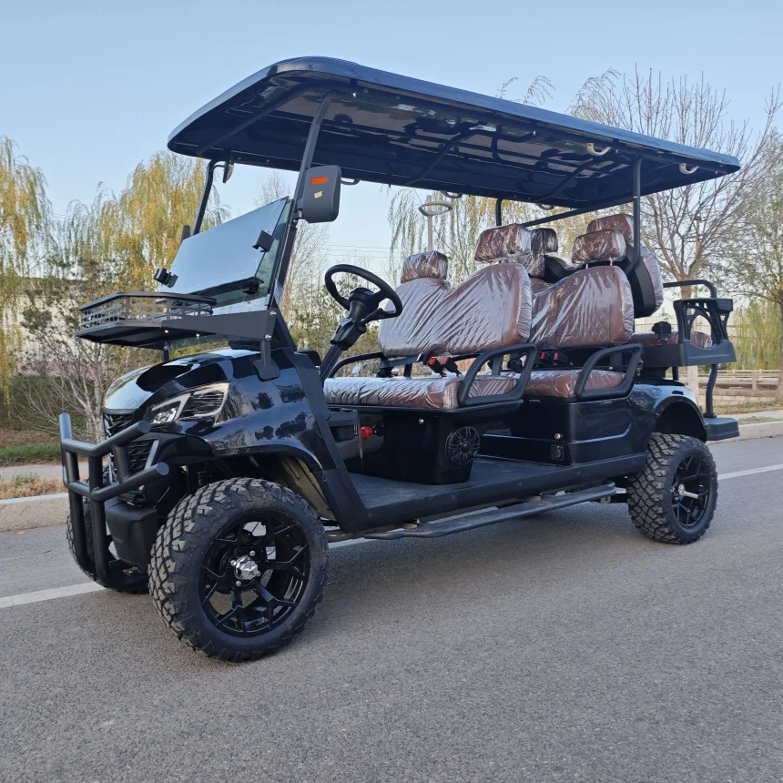 6 Seater Off Road Electric Golf Cart With Front Bumper Folding Windshield Foldable Rear Seat Electric Sightseeing Golf Cart