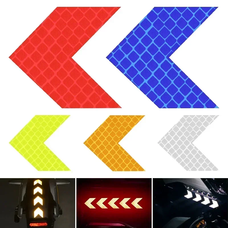 10Pcs Reflective Arrow Sign Tape Warning Safety Sticker for Car Bumper Trunk Reflector Hazard Tape Motorcycle Accessories