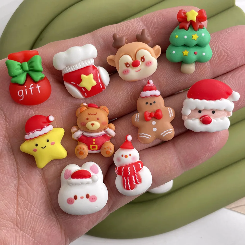 

100 Christmas Flatback Resin Christmas Tree Snowman Cabochon Crafts Fit Phone Deco Parts DIY Accessories Scrapbook Embellishment