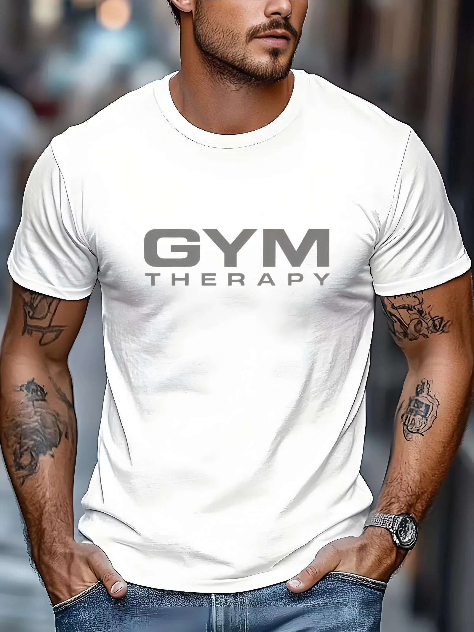 Men's outdoor casual sports T-shirt, GYM Relax fashionable print