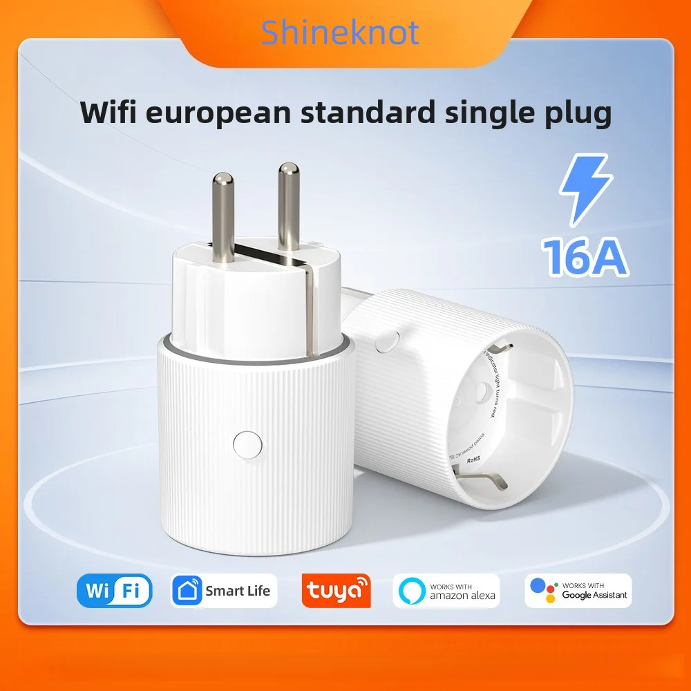 

Tuya Wifi European Standard Smart Socket Voice Alexa Control Power-Off Memory With Metering Timing White Wifi Smart Single Plug