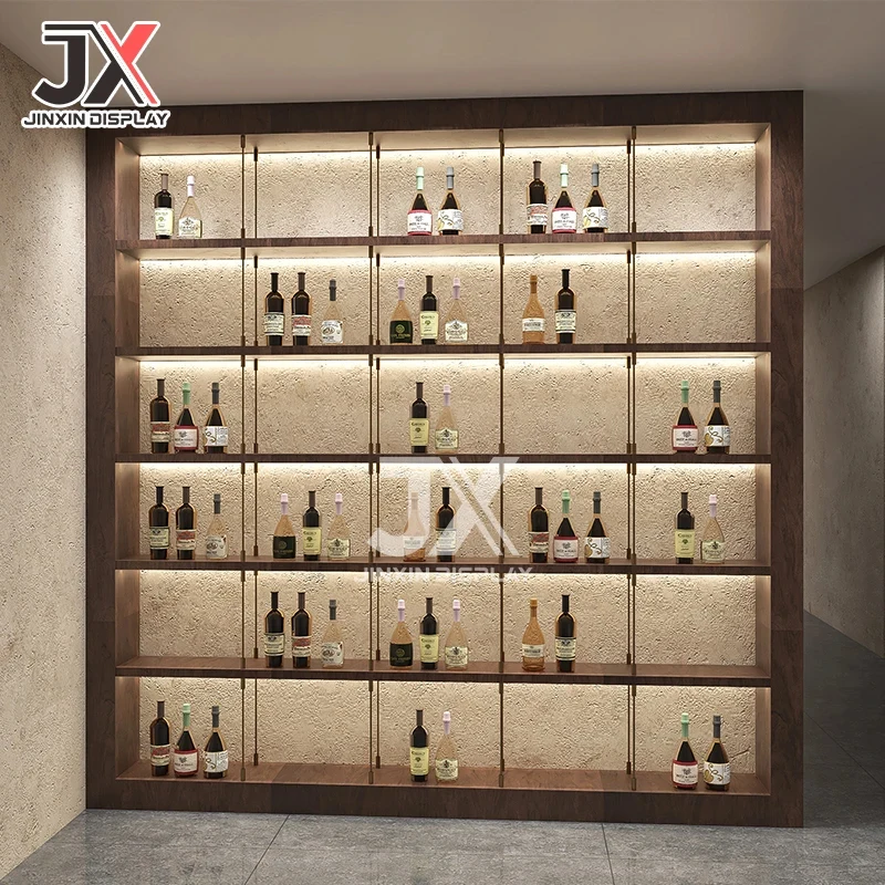 custom.Factory Custom LED Light Luxury Club Red Wine Display Cabinet with Rectangular Design Retail/Winery/Use