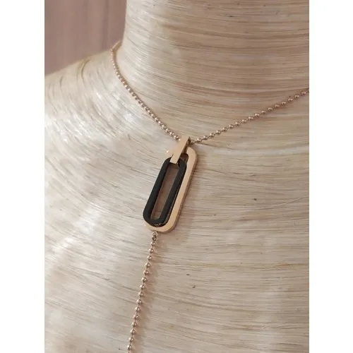 Friendly Low-Cut Detailed Rose Gold Plated Long Steel Necklace