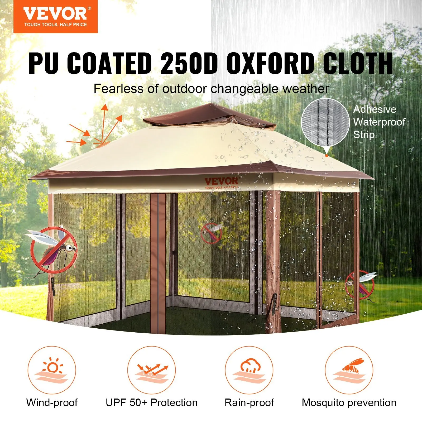 Patio Gazebo, 11 x 11 FT Pop up Gazebo for 8-10 Person, with Mosquito Netting, Metal Frame, and PU Coated 250D Oxford Cloth, Out