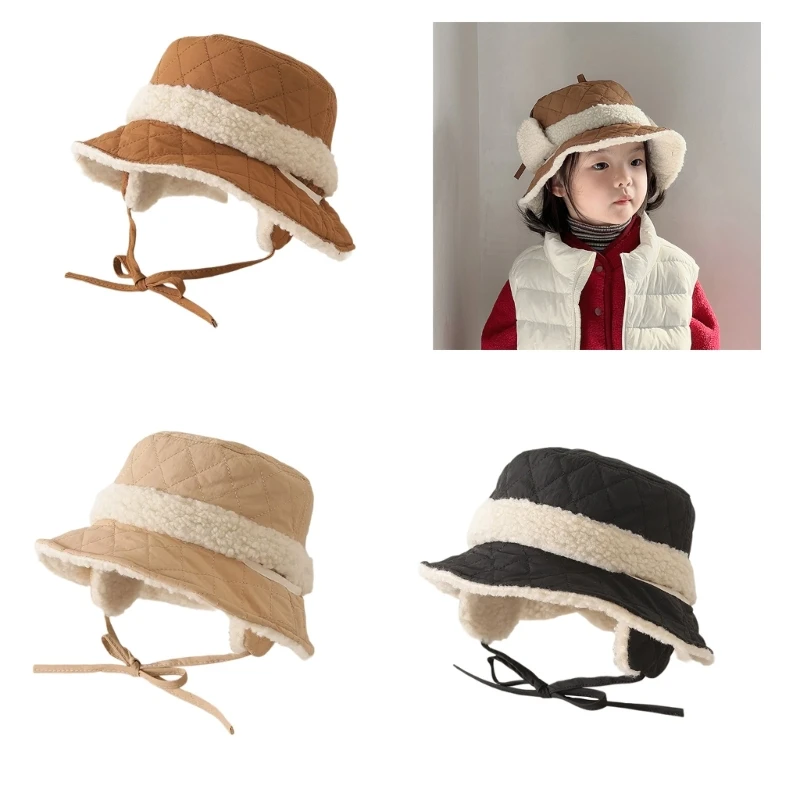 Adjustable Children's Fisherman Hat with Detachable Earflaps Soft & Comfortable Basin Caps Warm Headwear for Warmth W3JF