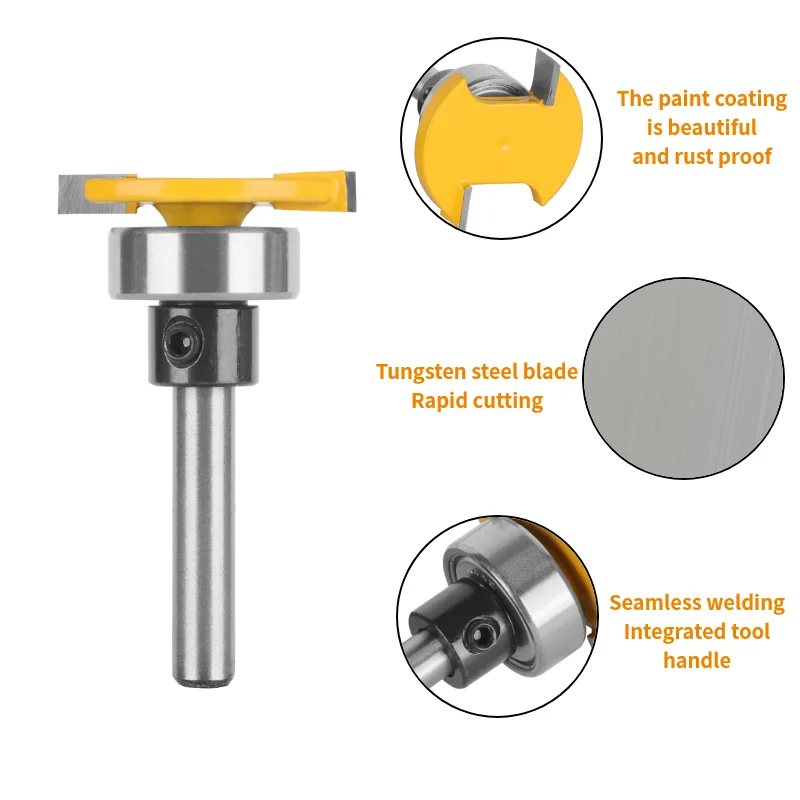 6MM 6.35MM Shank T-Type Bit with Bottom Bearing Milling Cutters for Woodworking Router Bit Carbide Cutters Face Mill End Mill