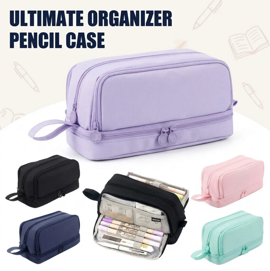 Macaron Color Large Capacity Pencil Case Multi Layer Compartments Eco Friendly Material Zipper Closure for School Storage Bag