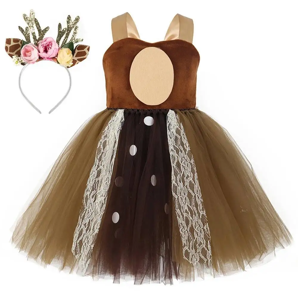 

Jungle Deer Giraffe Costumes for Girls Animal Halloween Fancy Dress for Kids Christmas Carnival Outfit Child New Years Clothes