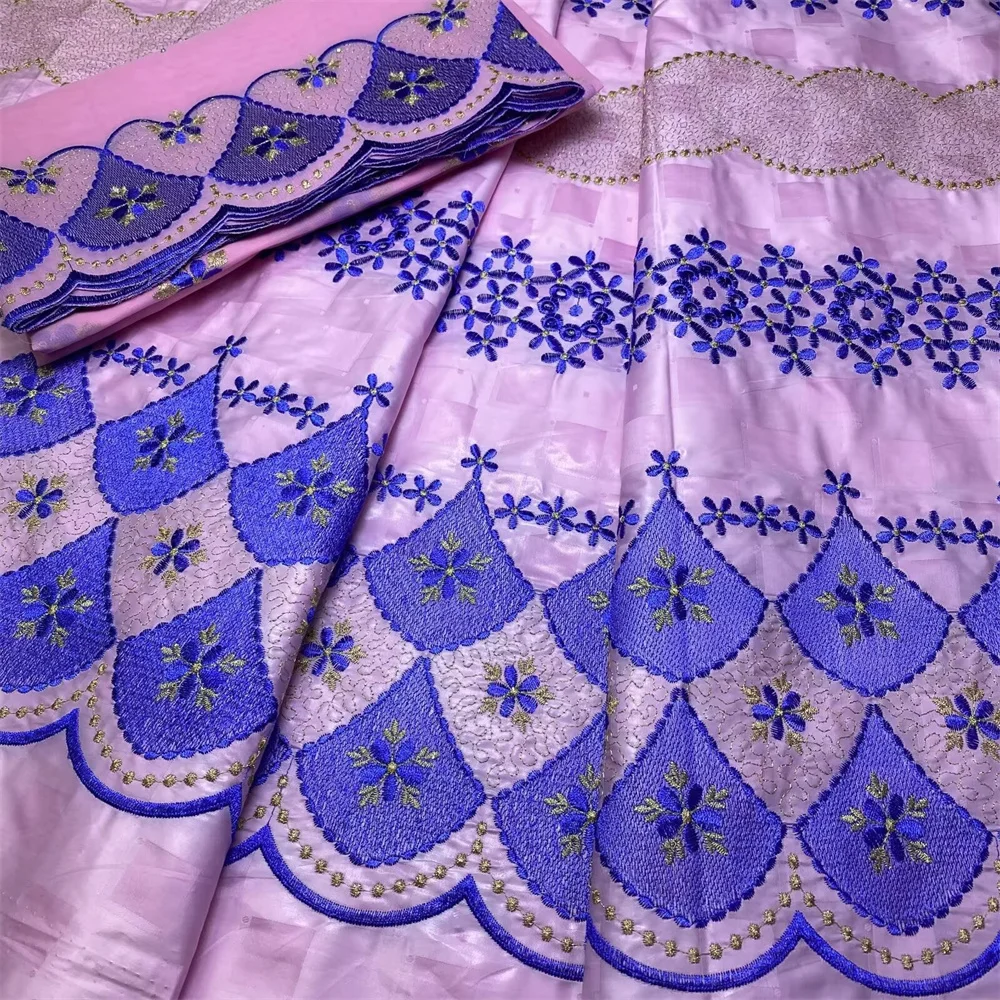 Latest African Bazin Riche  Lace Fabric Nigerian High Quality Bazin Brode Embroidery Lace With Stones in Switzerland For Dresses