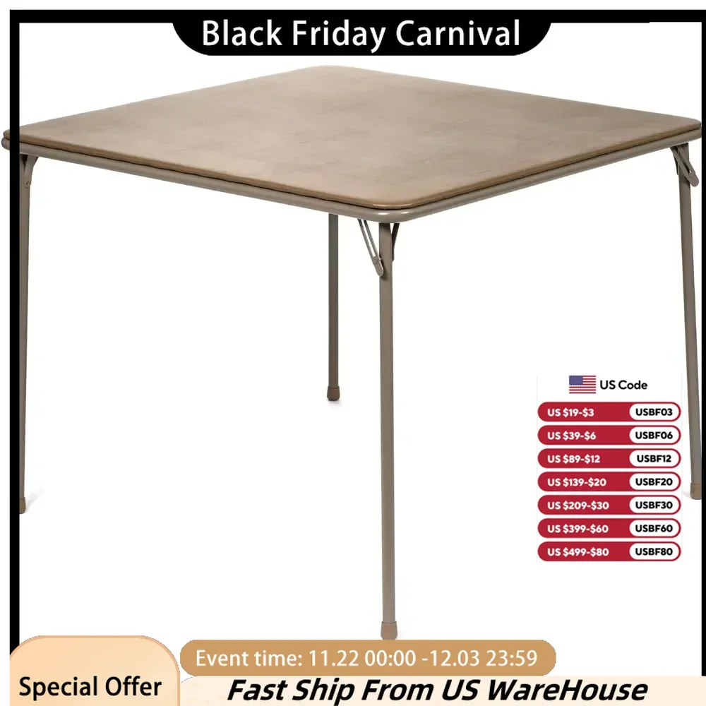 

38" Square Folding Card Table - Portable, Easy-to-Store, Vinyl Upholstered, Sturdy Steel, Wheelchair Accessible - Beige