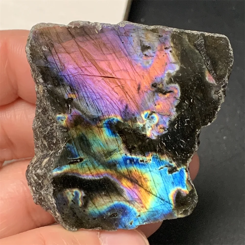 Rough Back Sliced Natural Pink Purple Orange Light Labrador Stone Pets Specimens Blue Green Yellow Light Labradorite Ornaments