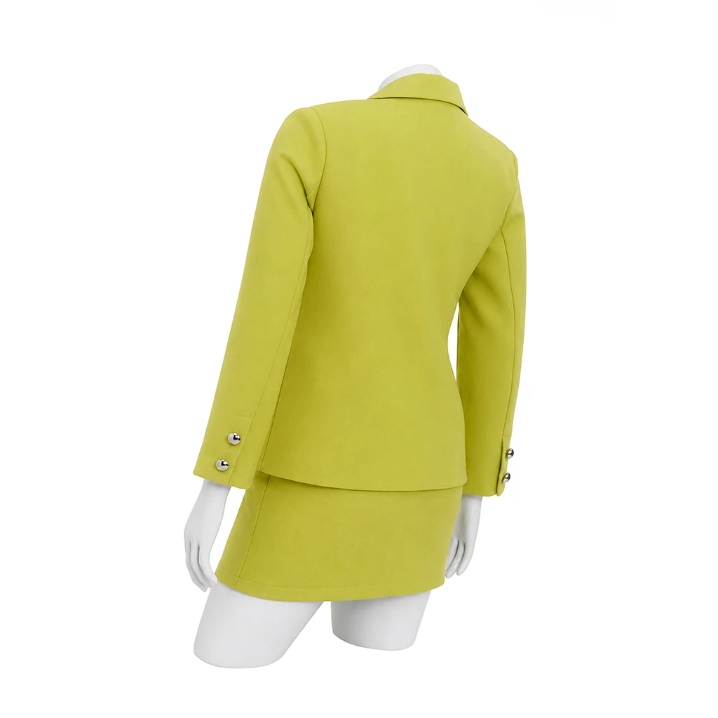 Gale Weathers Costume Journalist Cosplay Green Women 2 Piece Dress Set Long Sleeve Blazer Pencil Skirt Suit Halloween Outfit view 5