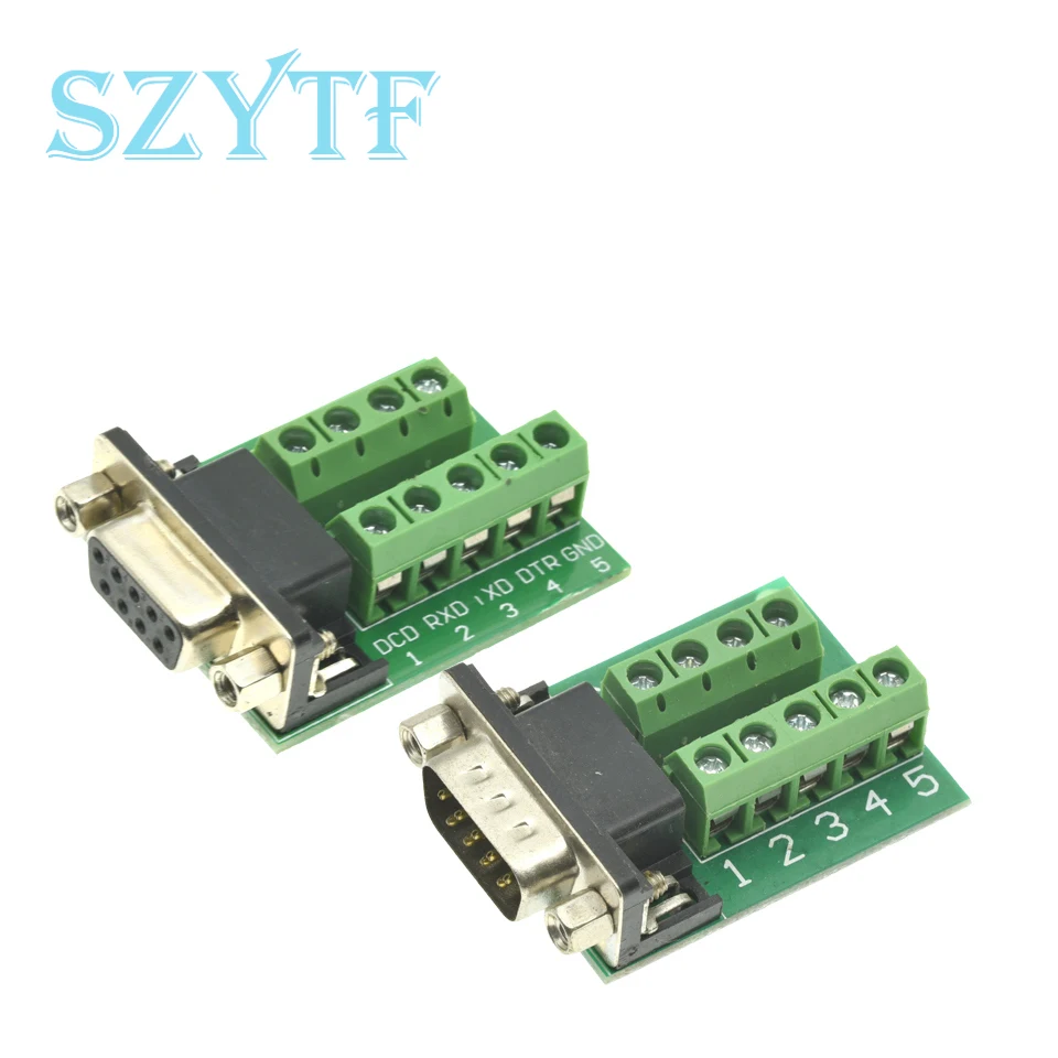 D-Sub 9pin Solderless Connectors DB9 RS232 Serial to Terminal Female Male Adapter Connector Breakout Board