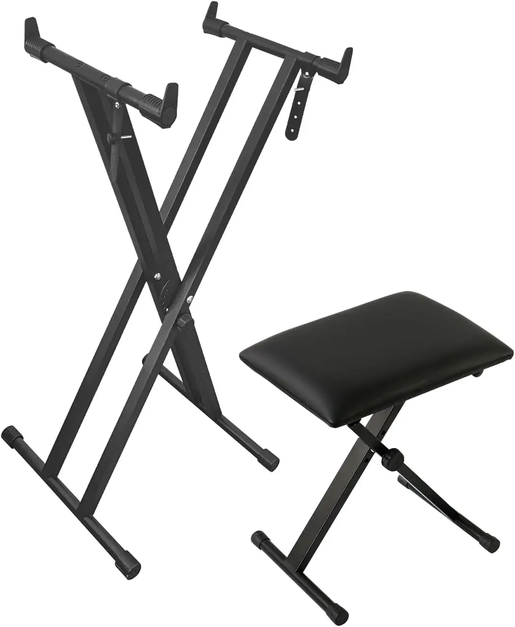 

Piano Stand and Bench for 88 61 Key Keyboard, Adjustable X-Style Stand with Cushion, Foldable, Black