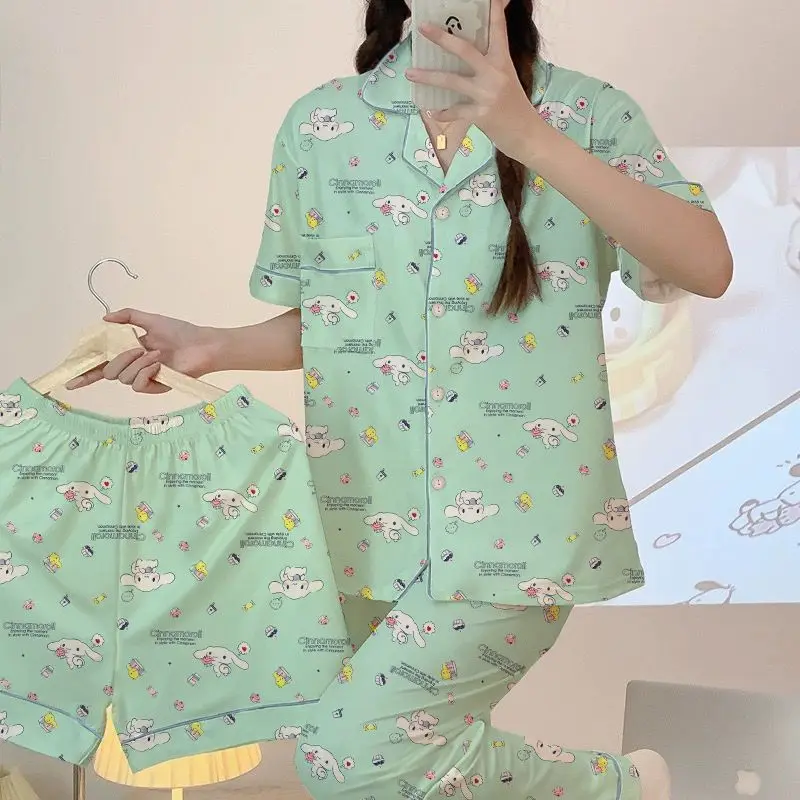 

Sanrio Girl футболка для отдыха шорты пижамный костюм Kawaii Cinnamoroll аниме модная сексуальная летняя одежда для отдыха костюм-тройка новый