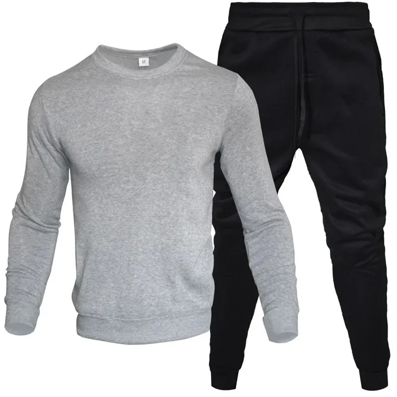 Men Tracksuit 2 Pieces Sets Hooded Sweatshirt +Drawstring Pants Male Hoodies Running Sportswear Men Women Autumn Sportwear