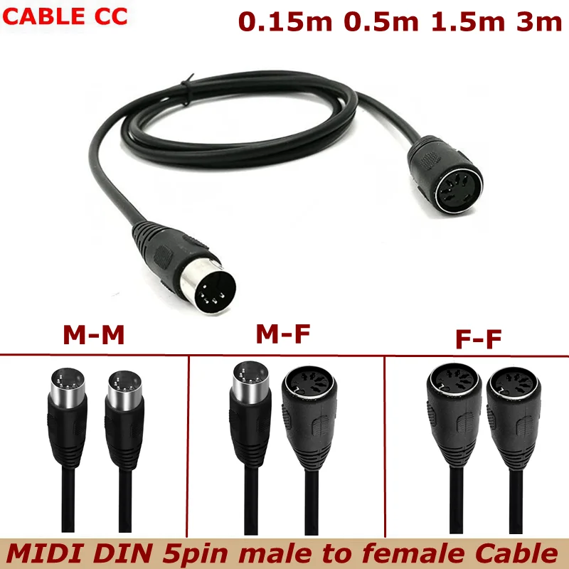 5 Din Midi Cable 10-Feet 5 Pin Din Male to Female Plug Midi Cables with Molded Connector Housing Compatible with Piano Keyboard