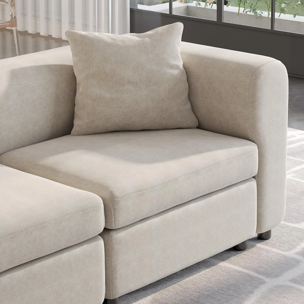Sofá secional grande para sala de estar, sofá conversível, sofá profundo, sofá secional familiar, bege