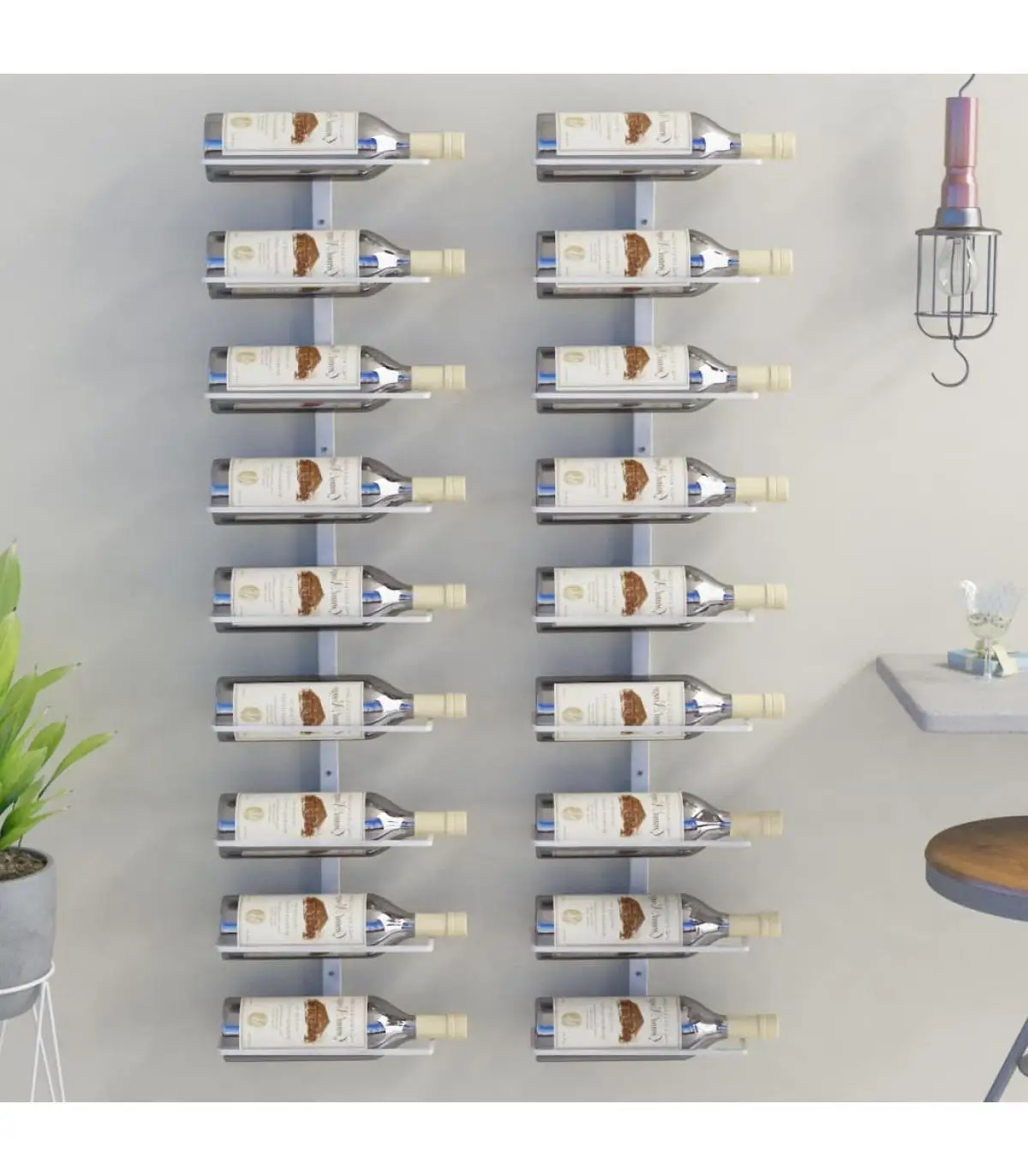 Wall wine rack 9 bottles 2 PCs white iron wine rack