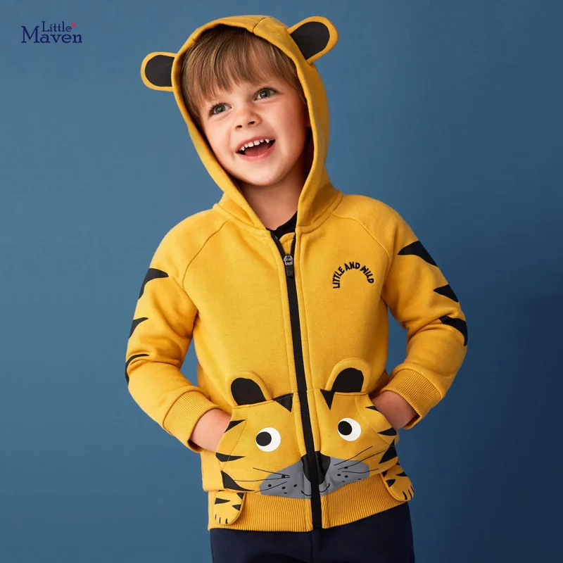 Little maven 2024 Baby Boys Jacket Coat Autumn Casual Clothes Children Lovely Tiger Hoodie New Fashion for Kids 2-7 year