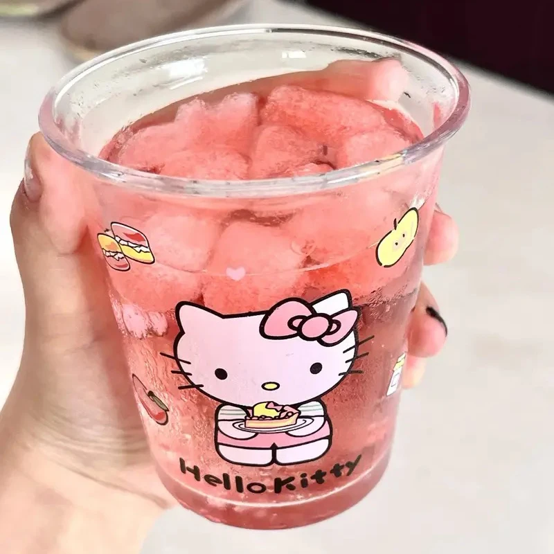 400Ml Kawaii Sanrio Anime Glass Cup Cute Hello Kitty Cartoon Good-Looking Thickening Coffee Juice Milk Beverage Cup Girls Gifts