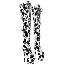 Leecabe 20CM/8inches Matte PU Cow pattern Upper Fashion trend closed toe platform High Heel stripper heel Pole Dance boot