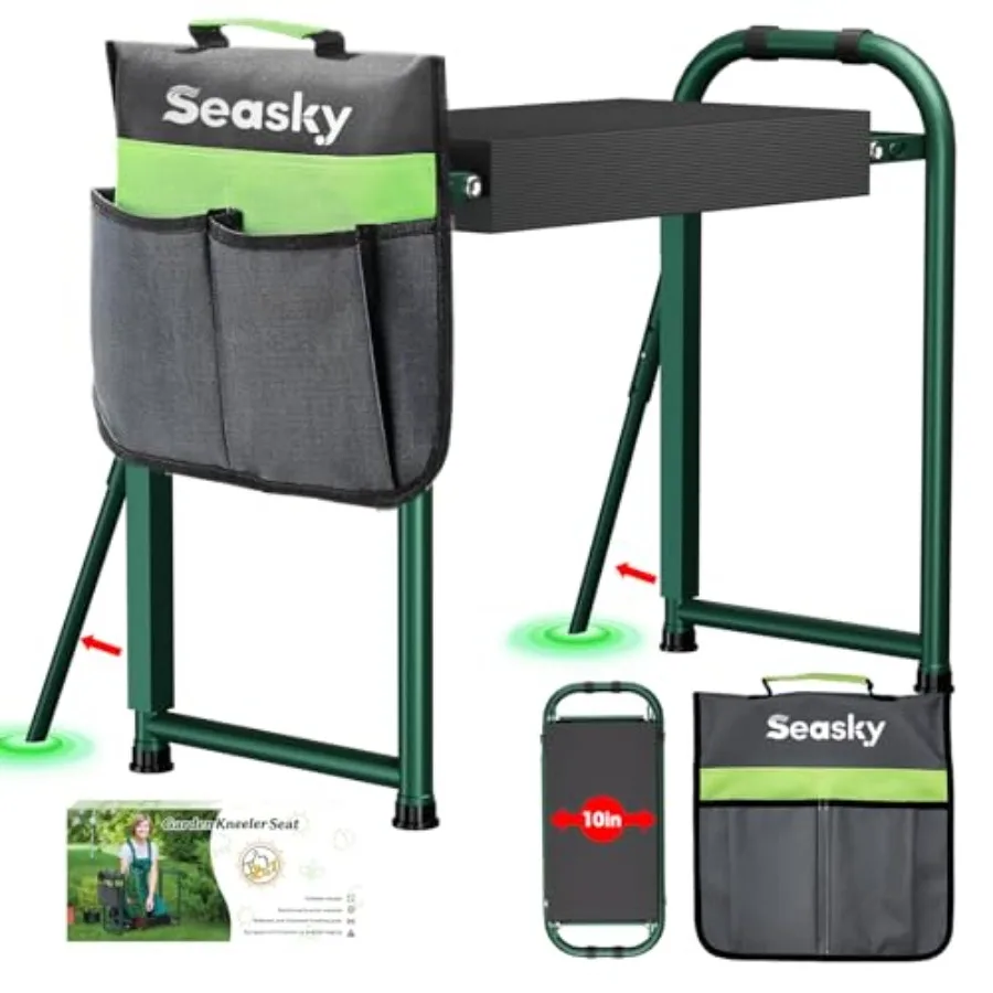 

Foldable Garden Kneeler and Seat Anti-Tipping Gardening Bench Widened Thick Soft Kneeling Pad Heavy Duty Gardening Stool with T