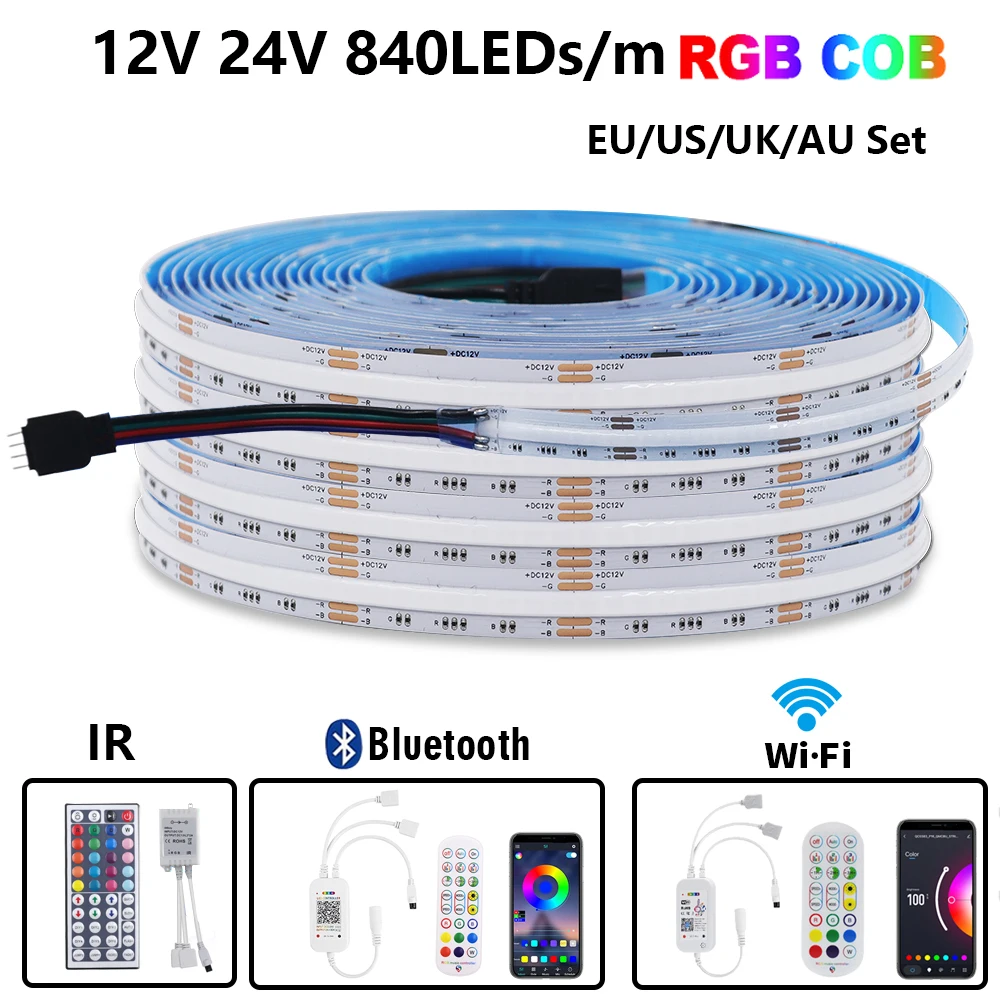 12V 24V 840LEDs/m RGB COB Led Strip WIFI Bluetooth APP Remote Control COB LED Ribbon Linear Dimmable LED Lights For The Room