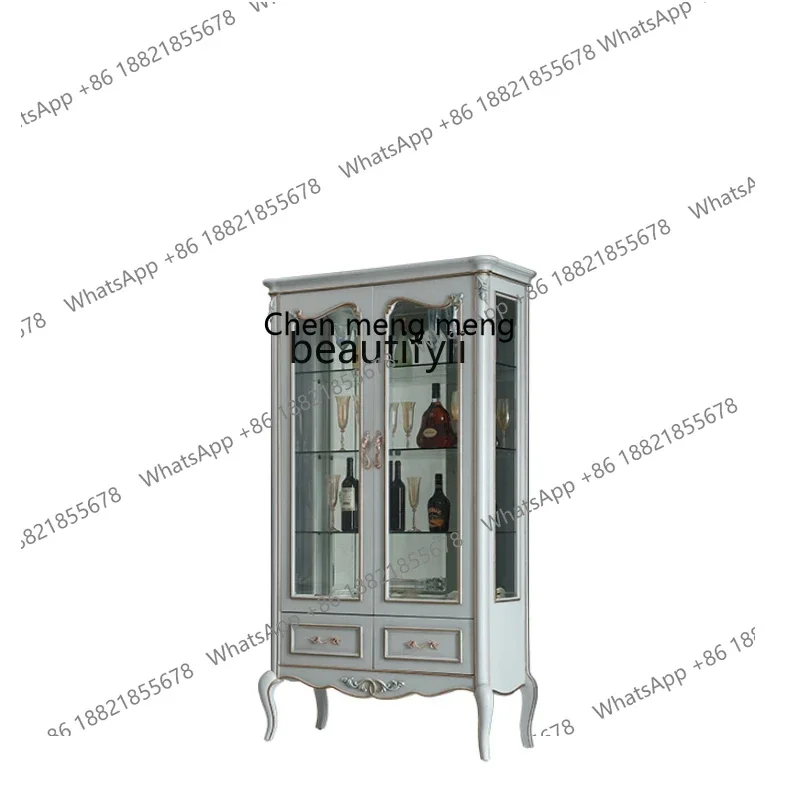 

new style French Furniture European Style Double Door Carved 1 M Wine Cabinet Living Room Glass Locker Floor Cabinet ss 7304