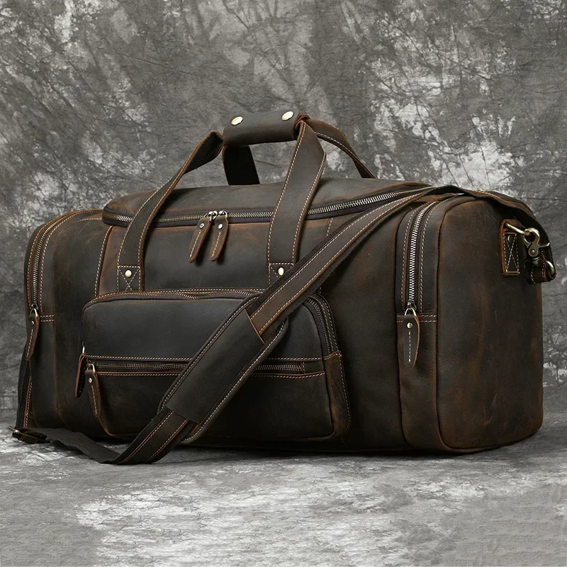 Big Capacity Leather Baggage Bag For Men Male Travel Bag Duffle Bags Weekender Bags On Luggage Over Night Handbags For Man