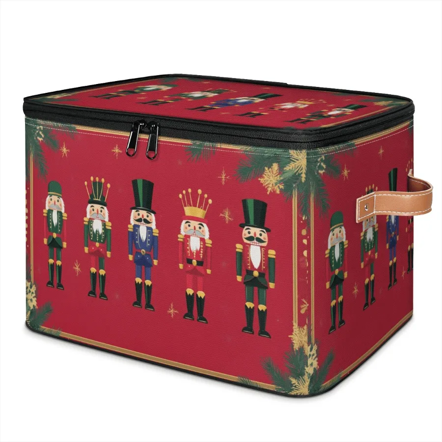 

Cute Nutcrackers Storage Bins with Zipper Lid Fabric Storage Baskets Boxes Red Christmas Washable Foldable Clothes Organizer Co