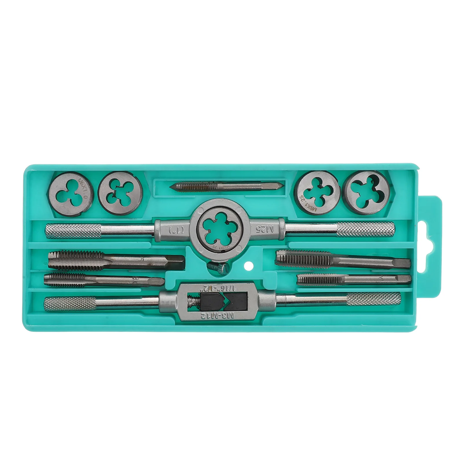 

12pcs Tap Die Set Thread Repair Tools Kit 45 Steel Hand Threading Taps Screw Extractor Ratchet Handle Storage Solution