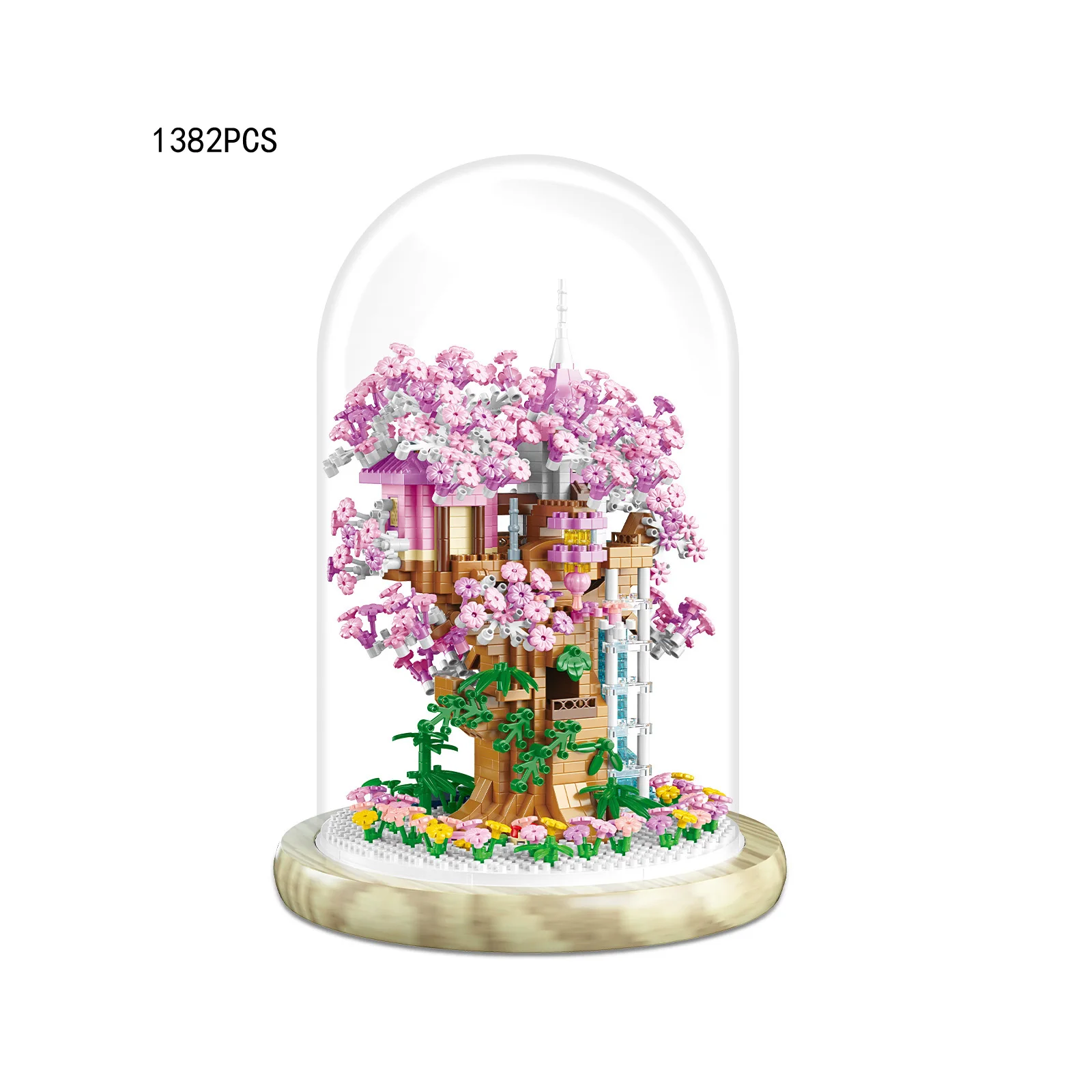 Creative Architecture Micro Diamond Block Cherry Blossom Tree House Building Brick Toys Figures Model Nanobricks With Light