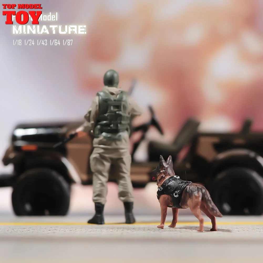 In Stock Painted Miniatures 1/64 1/87 1/43 1/18 German Shepherd Search Dog Model Scene Props Figures Unpainted For Vehicle Toy