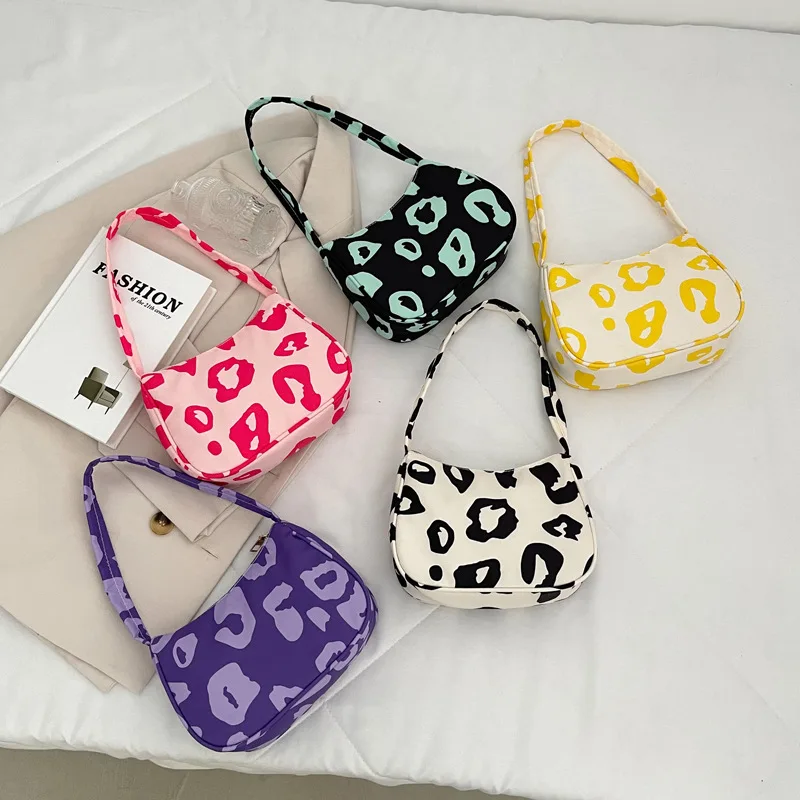 

Vintage Leopard Shoulder Bag - Pink Canvas Crossbody Purse Small Square Handbag for Women
