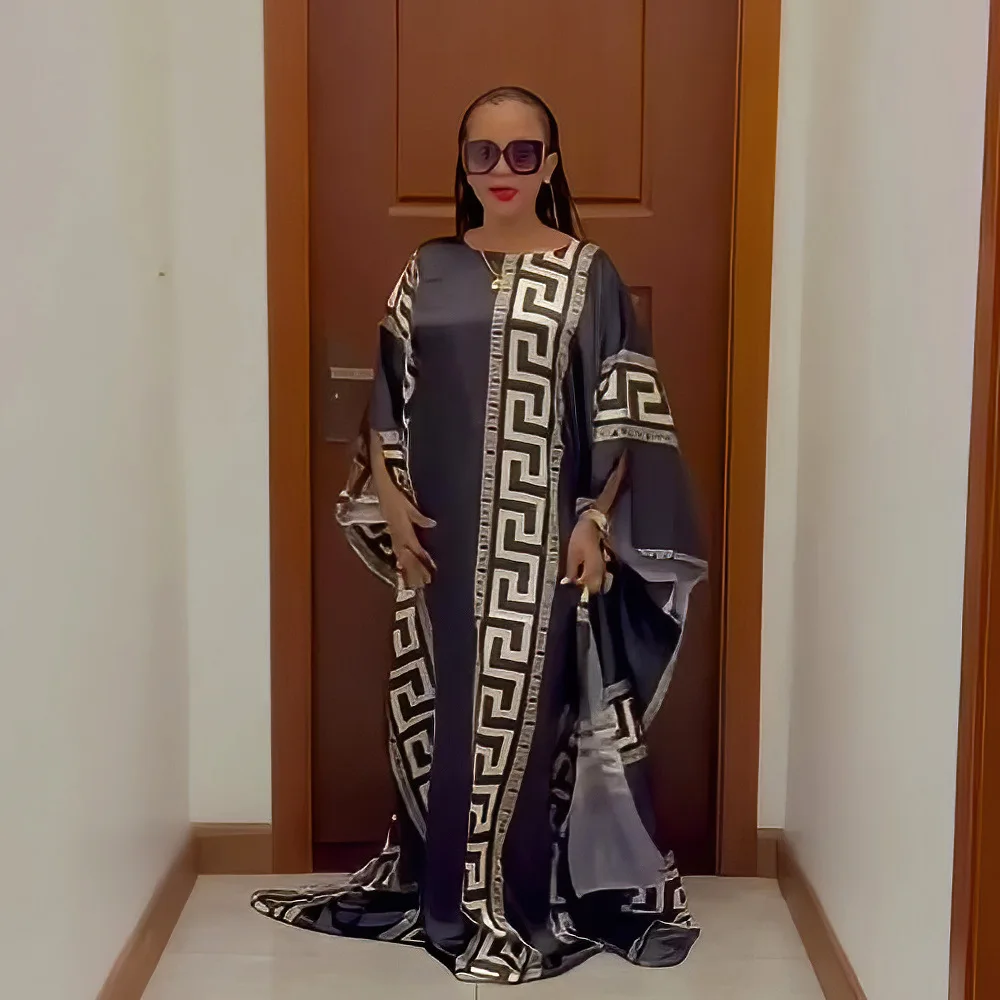 African Dresses For Women Traditional Plus Size Africa Clothing Bat Sleeve Maxi Dress and Scarf Abayas Dubai Muslim Robe