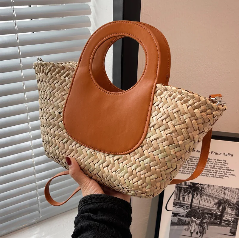 CGCBAG Summer Straw Weave Designe Handbags For Women 2022 Trend Large Capacity Shoulder Bag Simple Female Beach Crossbody Bags