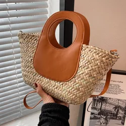 CGCBAG-Bolso de hombro tejido de paja para mujer, bandolera sencilla de gran capacidad, para playa, verano, 2022