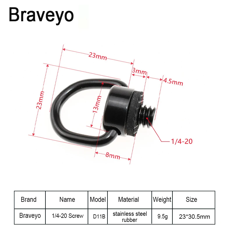 1/4 inch Camera Screw D-ring Dslr Shoulder Strap Install Black Stainless Steel Photography Quick Release Plate Mount Adapter