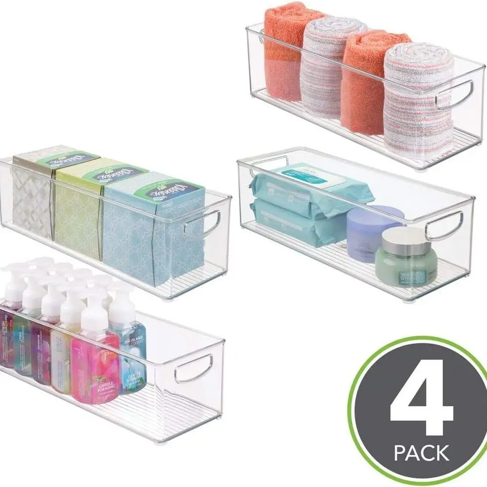 Organizer Kamar Mandi Plastik 4-Pak dengan Pegangan untuk Perlengkapan Mandi, Riasan, dan Perawatan Kulit