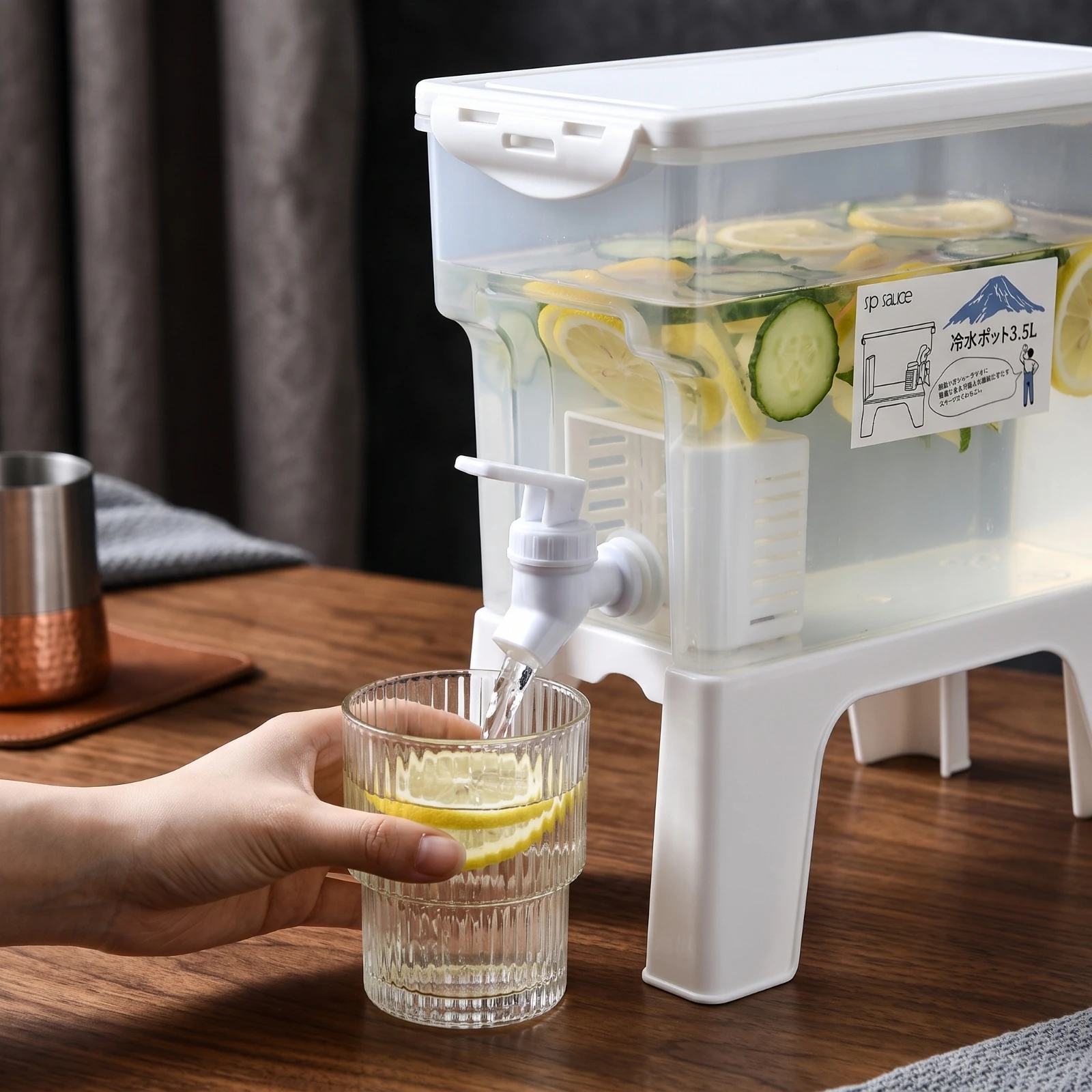Beverage Dispenser with Spigot Clear Drink Dispenser with Stand Fridge Water Pitcher with Tap Compact for Families, Countertop