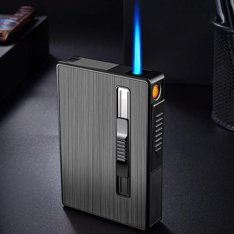 Newest 5.5 Lengthened Thin Cigarette Straight Into Electric Heating Wire Double Fire Automatic Ejection Lighter Cigarette Case