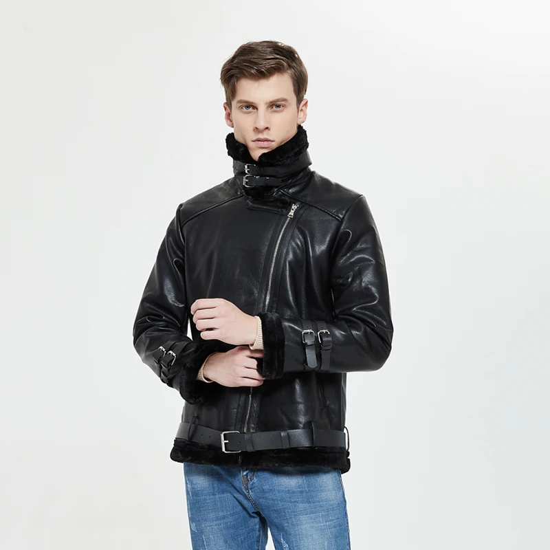 Winter Men Thick Warm Leather Coat Rabbit Fur Grass Lamb Hair Jackets Male Tide Motorcycle Fashion Flight Suit Loose Outerwear