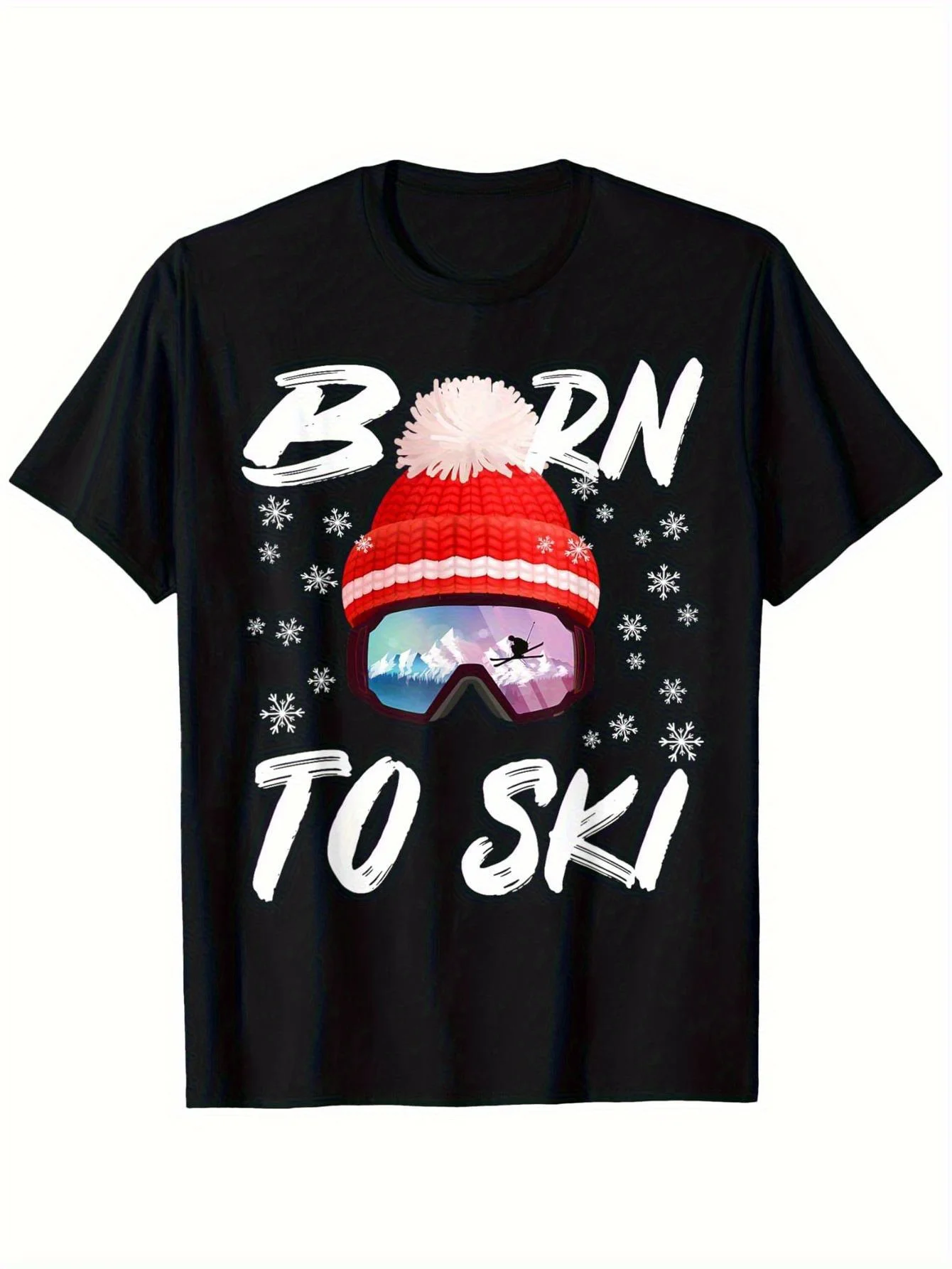 

Born To Ski Graphic Tee Men Women Winter Sports Cotton Crew Neck T-Shirt Casual Ski Trip Apparel